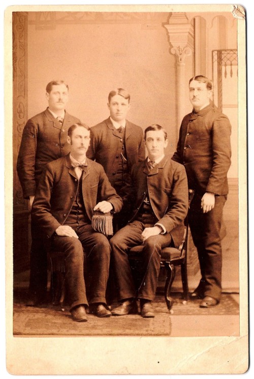 Frank A Silliman, No. 1 A group photograph of young men from Three Rivers, Michigan. Front left is F