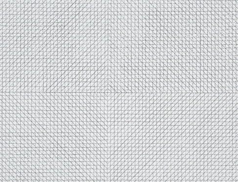 oneoftheoneiroi:  Wall Drawing 11 by Sol LeWitt A wall divided horizontally and vertically into four equal parts. Within each part, three of the four kinds of lines are superimposed. 