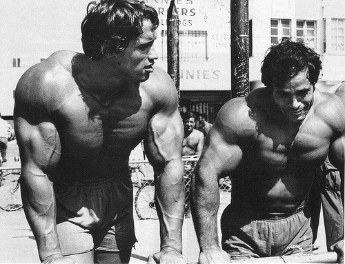 Arnold Schwarzenegger and Franco Columbo.
