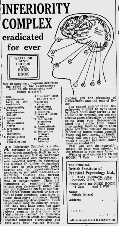 ~ Ottawa Citizen, January 7, 1936(click to enlarge)&ldquo;An Inferiority Complex is a disturbanc