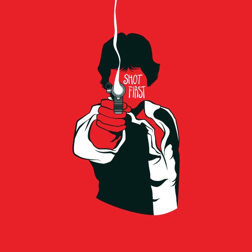 Han shot first and now you can show that factual data off thanks to Jose A Gutierrez Rivera. This killer design is now on sale at Threadless for $10.
Threadless’ 48hr $10 sale just started so check it out!
Shot First by Jose A Gutierrez Rivera