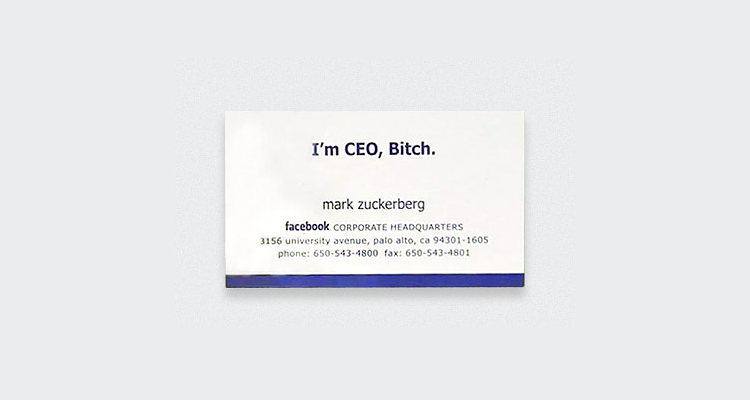 “I’m CEO, bitch.” Real Mark Zuckerberg Business Card