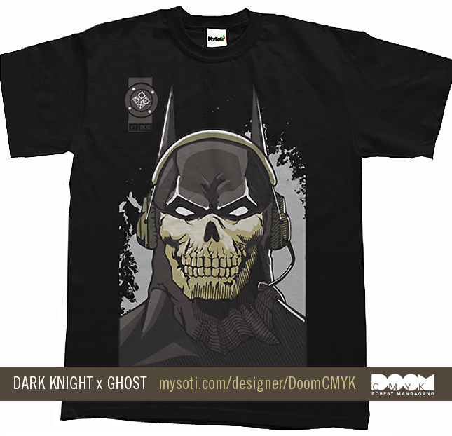 There is nowhere to hide when The Goddamn Ghost Batman is on your tail! Robert Mangaoang’s rad new mash up shirt design is now on sale at MySoti.
Dark Knight x Ghost by Robert Mangaoang (deviantART) (Twitter)
Via: doomsdaily