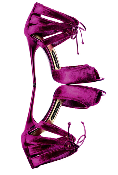 TOM FORD Fuchsia velvet lace-up ankle-tie sandal with metallic specchio leather trim