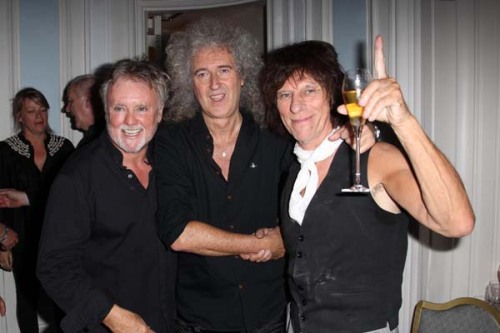 fuckyeahmercury:  Freddie for a Day party at the Savoy (September 5 2011)Freddie Mercury’s 65th Birthday Party in aid of The Mercury Phoenix TrustTop: EntranceLeft: Brian May, Roger Taylor and Jeff BeckRight: Jer Bulsara, Freddie’s mom! 