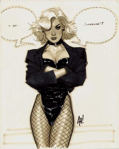 assguard:comicism:[Image Description: A drawing of Black Canary by Adam Hughes. She has her arms fol