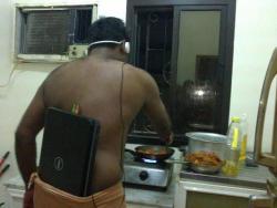 theclearlydope:  Someone please enter this man into a contest to win an iPod touch. On second thought, I would gladly give up my iPod shuffle for that pan full of bacon. via