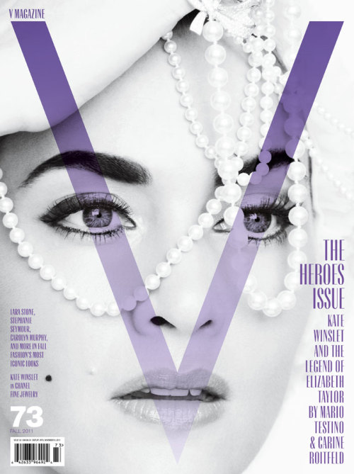 Heroine Chic: Actress Kate Winslet elegantly graces the cover of V Magazine’s issue #73, also known as “The Heroes Issue”, photographed by Mario Testino and styled by Carine Roitfeld. This is beauty at its best.