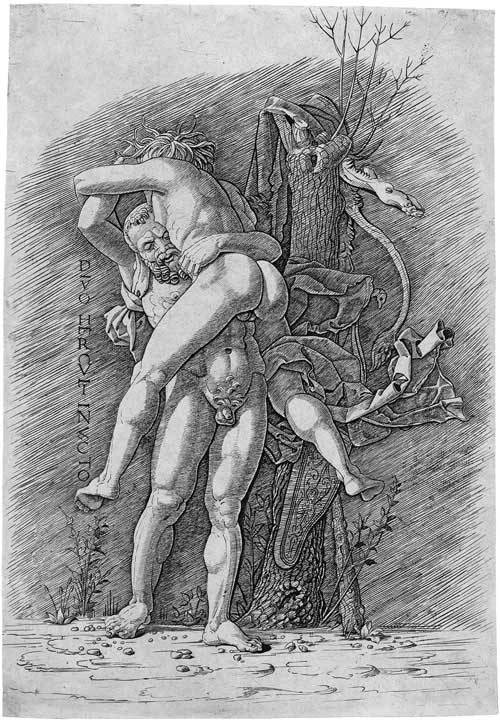 artqueer:  Hercules and AntaeusAndrea MantegnaEngraving 1497 
