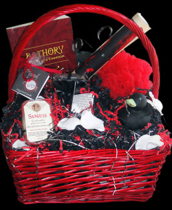 gothiccharmschool:  Yes, I want it. Just put a stamp my cliche card if you can find a blank space, thanks. Via 365daysofhalloween: Our Lady Bath-ory Gothic / Halloween Gift Basket  “Our Lady Bathory lived for eternal youth… If you know someone who