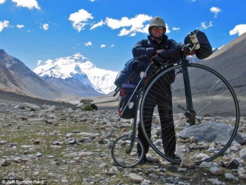 unitedpedal: Joff Summerfield at Everest base camp during his 22,000 mile round the world ride on a 