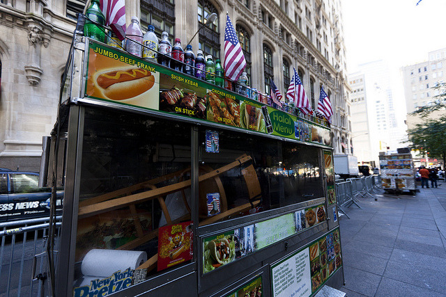 Food carts closed for 9/11 10th Anniversary on Flickr.
The food carts in the plaza near the World Trade Center were packed away the Friday before 9/11/2011