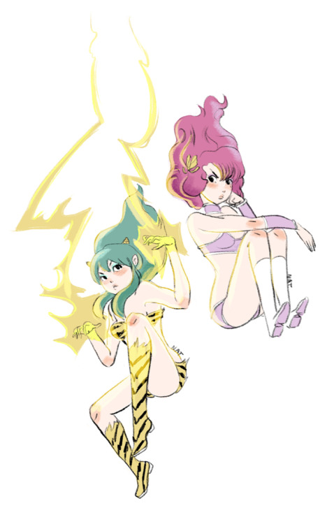 natazilla: still messing around with that brush. this is lum and ran, from urusei yatsura, one of my