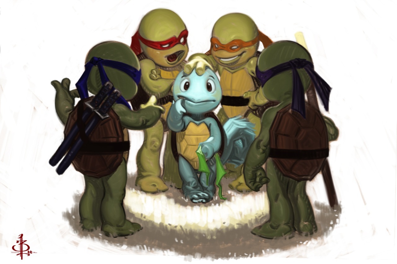 Squirtle just wanted to fight beside the Teenage Mutant Ninja Turtles, but his cover was quickly blown. Excellent TMNT / Pokemon fan art by Bryan Lee.
Related Rampage: Blanka
You’re not one of us by Bryan Lee (CGHUB) (Facebook)
Via: hello-zombie