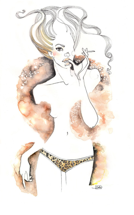 saraligariwatercolors:  Mina in eco-fur by Sara Ligari