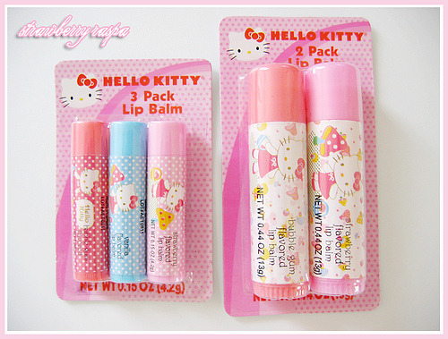 sueting:  Hello Kitty Chapsticks. Lip moisture in a kawaii tube? Oh mine!
