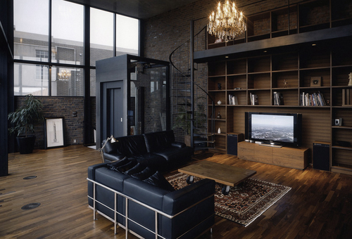 interiordecline:  Another cool man pad, hate the coffee table  Would prefer a different