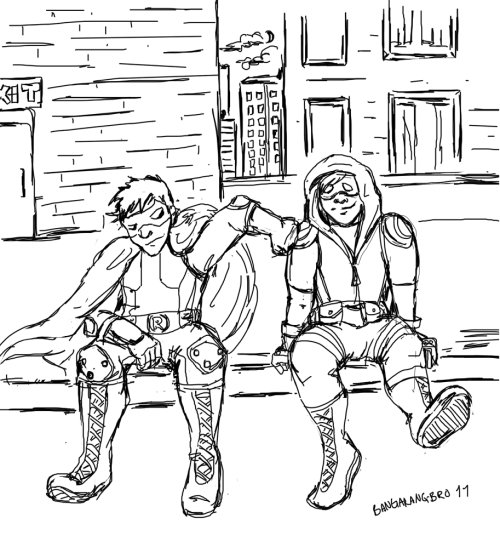 bangarang-bro: Another RP doodleCardinal (Colin) and Robin (Damian) sneaking away for bro time durin