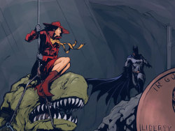 thesidekickcomplex:  Stop Stealing My Cave by MK01  Batman? Check. Carmen Sandiego? Check. Awesome? DOUBLE CHECK.