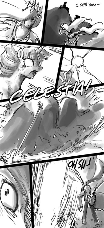 Every now and then, I think about that Celestia vs Twilight battle. I can see it act out like in Akira or DBZ (Without taking 100 episodes). This was just a quick sketch. Sometimes you just want to doodle.