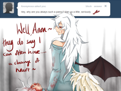 askthehost:  But seriously, no.I’d be putting Bakura out of his job. *runs around with wings eeee* 