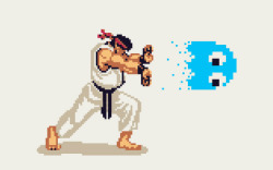 dead-worldleaders:  justinrampage:  Ryu has mastered a new move that pacs a monstrous punch! Vó Maria’s Pac-Man / Street fighter mash up design is now up for vote at Threadless. Related Rampages: Low Budget Wolverine | ThunderCats (More) Secret Trick