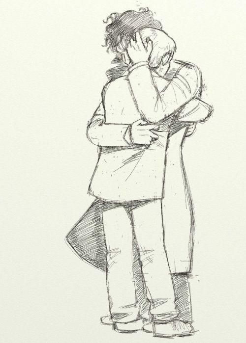 maskedfangirl:From mundosdepapel’s suggestion: Sherlock and John hugging. If this were a full 