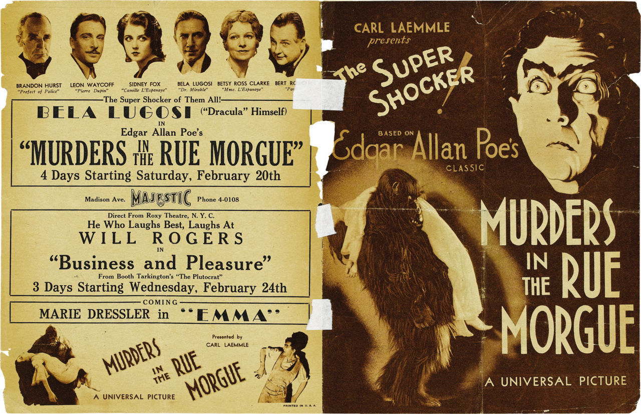 greggorysshocktheater:  Herald for Murders In The Rue Morgue (1932) 