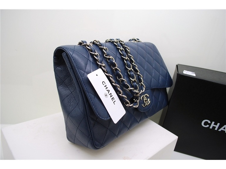 chanel-girl:   Chanel Classic Jumbo Flap Bag Caviar Leather Blue 36076  