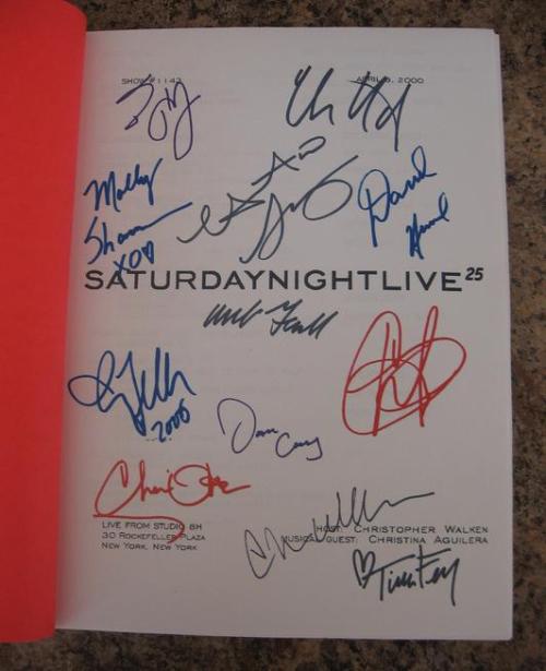 Signed by: (relatively left to right, top to bottom)Tracy MorganChris KattanMolly ShannonHoratio San