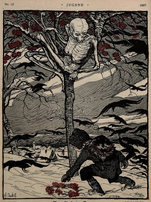 Illustration by Angelo Jank in the German art magazine Jugend, No. 13, 1897: “Der Tod im Baum.
