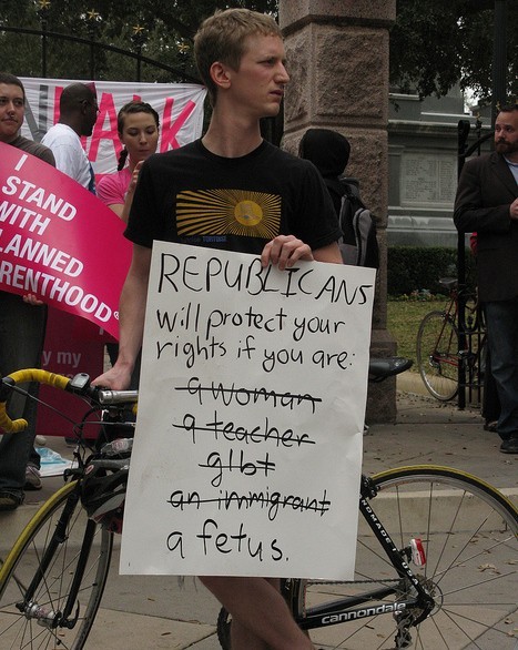 lgbtlaughs:  [sign: republicans will protect your rights if you are: a woman, a teacher,