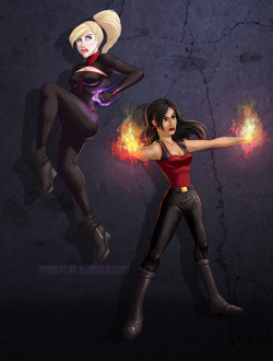 miggylol:  Santana and Brittany as they (will soon) appear in Special. I used ileliberte’s great design for Santana and then came up with a costume for Brittany. And then I left off the domino masks that she so diligently included in her Santana