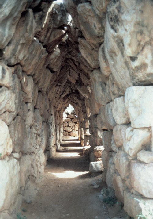 art-through-the-ages:Corbeled gallery in the walls of the citadel, Tiryns, Greece, ca. 1400-1200 B.C