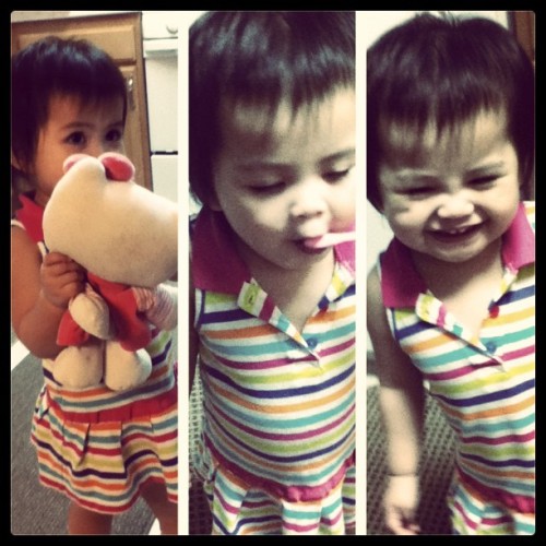 The cute little brat is dancing and running around! She also brushed her teeth for the first tine!  (Taken with instagram)