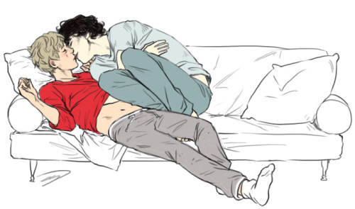 i feel like i’ve drawn this couch more often than most other characters cherry-cyanide: could  you draw a really cute picture of Sherlock and John kissing on the  couch? That would be super. <3