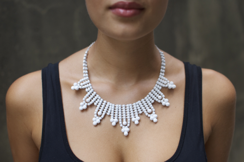 DIY White Collar Necklace. Tutorial at A Paire & a Spare here. I have a few cheap rhinestone-y l