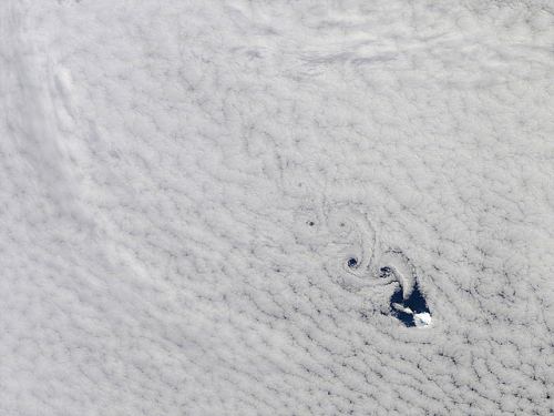 kateoplis:  Cloud vortices, or Kármán vortex street, off Heard Island by NASA 
