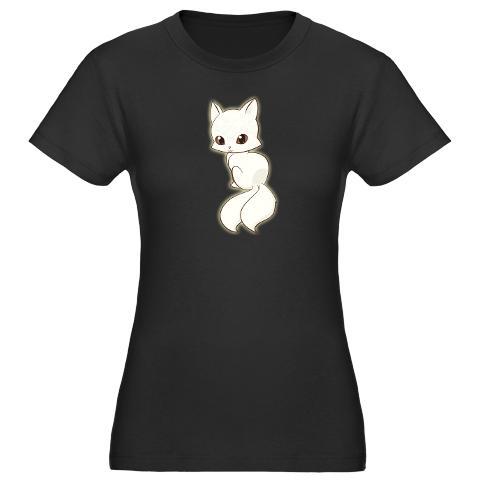 Our Obakeneko Design On A Woman's Dark Fitted Shirt. Comes In A Number Of Colors. She's Also On A Number