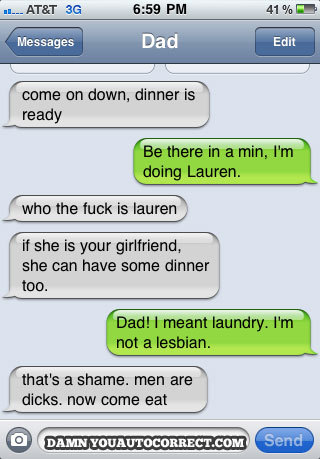lgbtlaughs:  [Photo of a iphone sms screen with the following messages… dad: “come