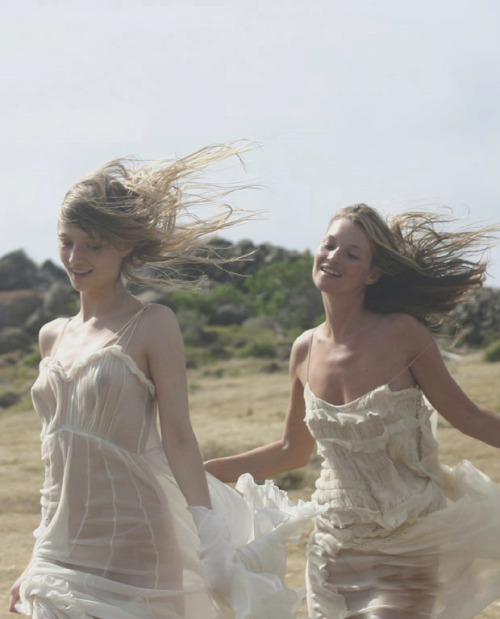 Kate Moss and Inga Serbent for “Anais Anais” Cacharel by David Sims