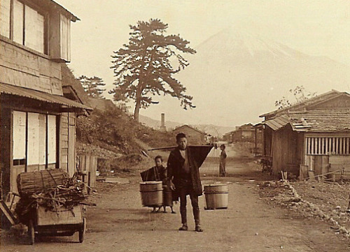 Mt. Fuji and the Bucket Boy From a Sample Set of Classic Meiji and Taisho-era Japan Stereoview and L