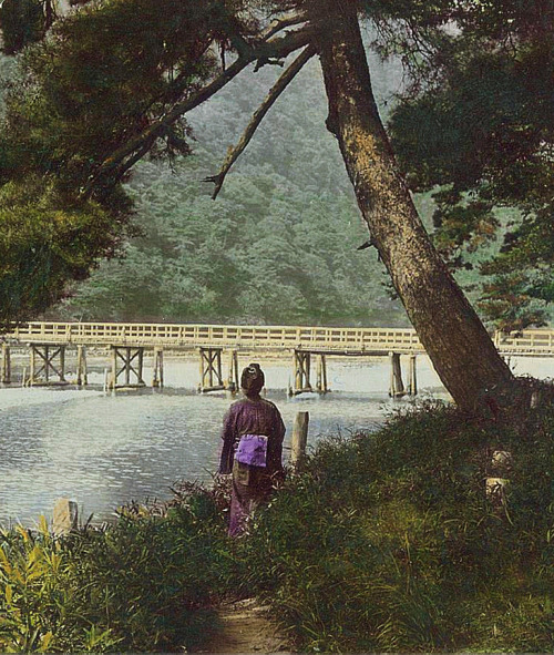 Geisha Under Pine From a Sample Set of Classic Meiji and Taisho-era Japan Stereoview and Lantern-Sli