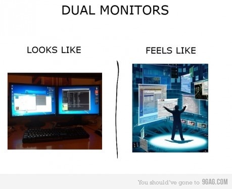 someonesubtlyinteresting:dondevivo:  Dual monitors  Yep, that’s exactly how it