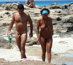 real-naturist-beach:  Nice couple on nude beach