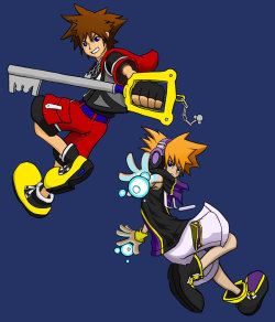 lazy-faceart:  Sora and Neku: Base color and shadows 