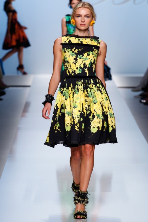suicideblonde:  Full skirted black and colour splashed dresses and skirts at Blumarine Spring 2012 