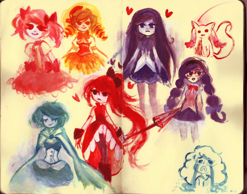 kaymurph:when i was watching the madokas yesterday i painted some megucas during the OPS because wat