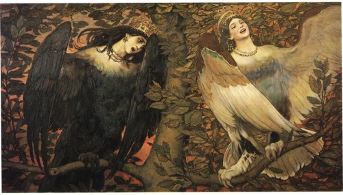 wallacegardens: Sirin, the Bird of Sorrow, and her counterpart, Alkonost, the Bird of Joy. 