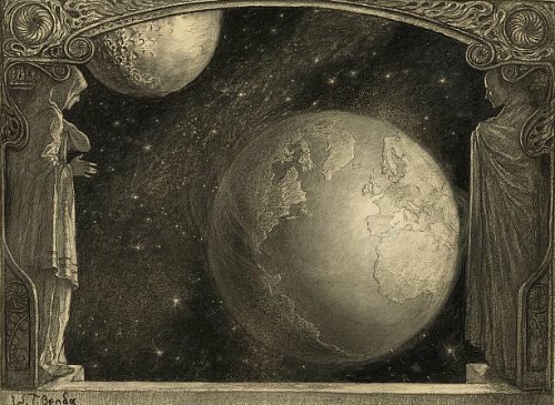 whitehotel:Wladyslaw T. Benda, Earth with the Milky Way and moon (1918)